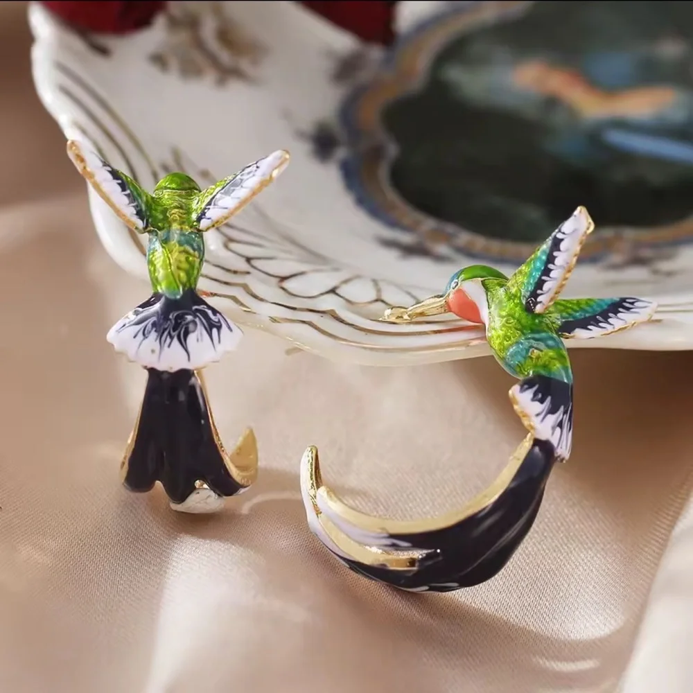 Hummingbird Hoop Earrings β Nature-Inspired Statement Piece - Picture 3 of 6